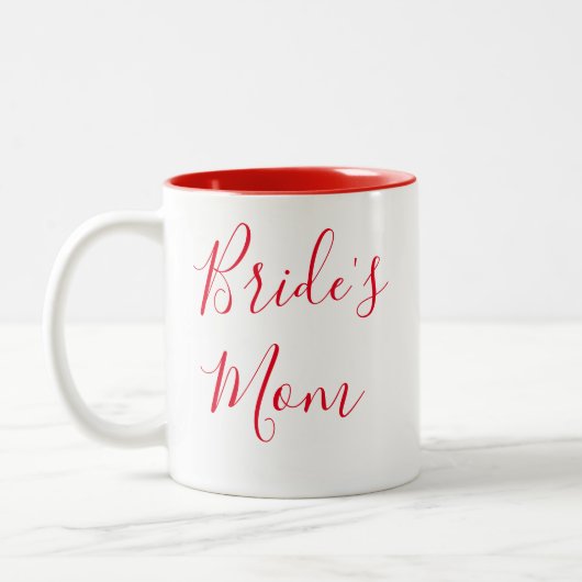 Bruid's Mom Elegant Script Calligrafie Trouwen Tweekleurige Koffiemok (Links)
