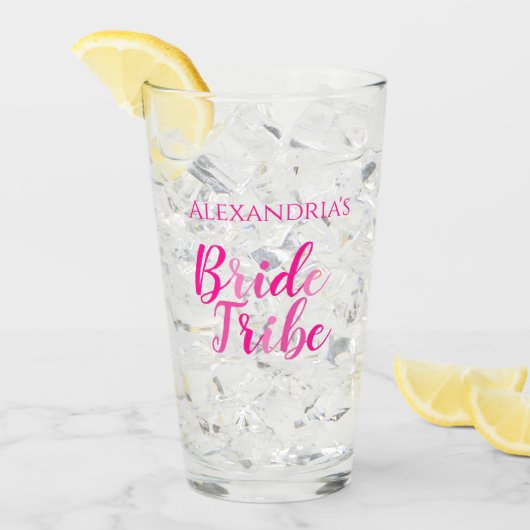 Bruid's Naam Bachelorette Party Hot Pink Glas (Voorkant ijs)