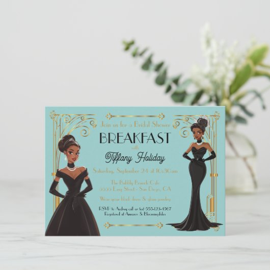 Bruids Ontbijt Zwart Jurk Afrikaans Amerikaans Kaart (Staand voorkant)