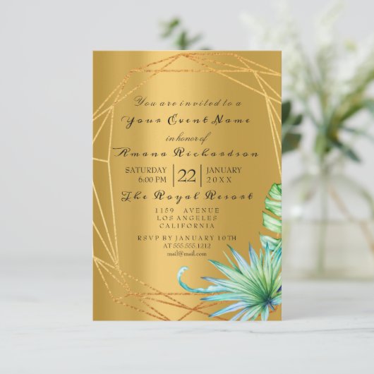 Bruids Palm Mint Aqua Tropische Monstera Gol Kaart (Staand voorkant)