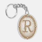 Bruids Parel Monogram R Initieel Cadeau-idee Sleutelhanger (Voorkant Links)