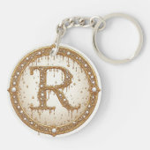 Bruids Parel Monogram R Initieel Cadeau-idee Sleutelhanger (Achterkant)