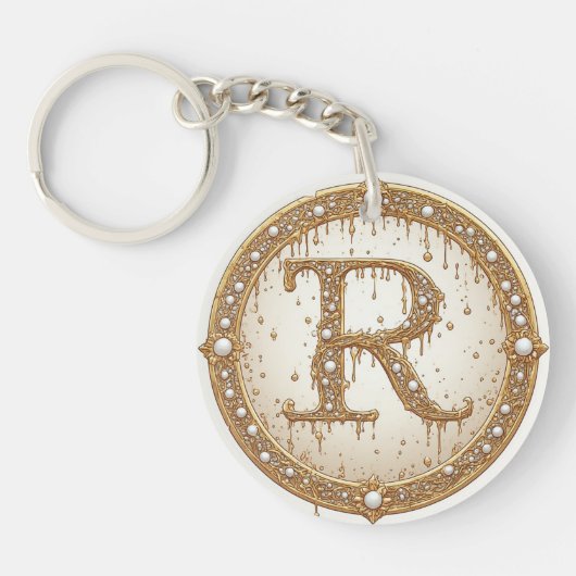 Bruids Parel Monogram R Initieel Cadeau-idee Sleutelhanger (Voorkant)