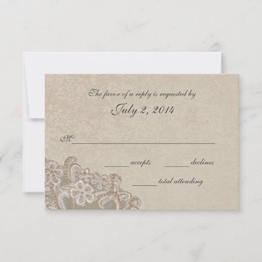 bruids parels en kant reactie RSVP kaartje (Voorkant)