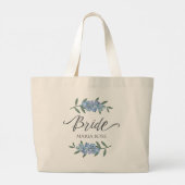 Bruids Party Blauw Bloemen Bruid Gepersonaliseerd Grote Tote Bag (Achterkant)