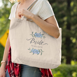 Bruids Party Blauw Bloemen Bruid Gepersonaliseerd Grote Tote Bag