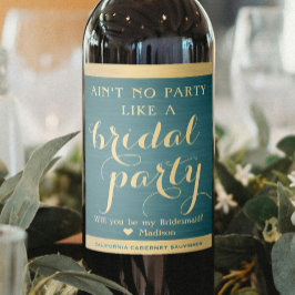 Bruids Party Bruidsmeisje Voorstel Blauwgroen Blau Wijn Etiket