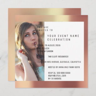 Bruids Party Foto Geometrie Koper Roos Metallic Kaart