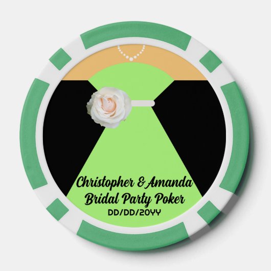 Bruids Party Poker Black Tuxedo & Sage Green Jurk Poker Chips (Achterkant)