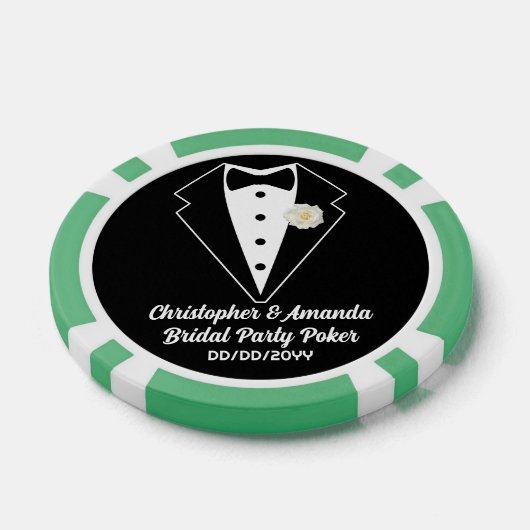 Bruids Party Poker Black Tuxedo & Sage Green Jurk Poker Chips (Enkel)