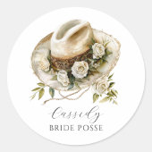 Bruids Posse Bloem Cowgirl Hoed Aangepaste Naam Ronde Sticker (Voorkant)