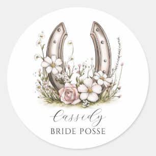 Bruids Posse Bloem Koetsier Hoed Aangepaste Naam Ronde Sticker