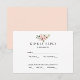 Bruids-roze bloemen RSVP kaart