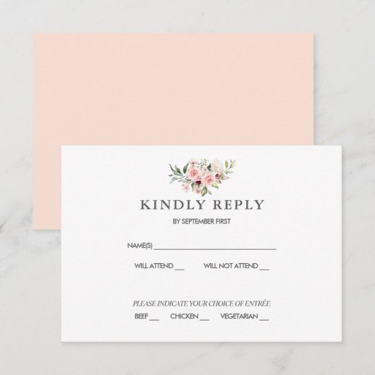 Bruids-roze bloemen RSVP kaart (Voorkant / Achterkant)
