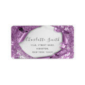 Bruids RSVP Bruiloft 3D Paarse Violet Glitter Etiket (Voorkant)