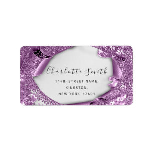 Bruids RSVP Bruiloft 3D Paarse Violet Glitter Etiket