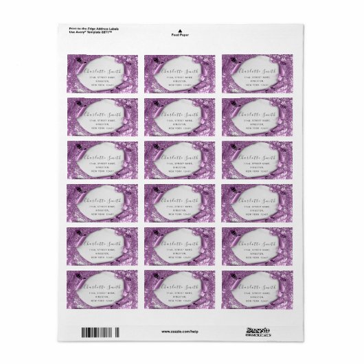 Bruids RSVP Bruiloft 3D Paarse Violet Glitter Etiket (Full Sheet)