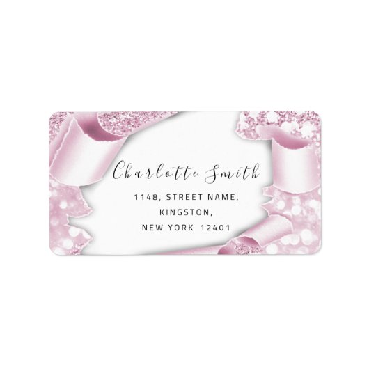 Bruids RSVP Bruiloft 3D Roze Lijst Glitter Etiket (Voorkant)
