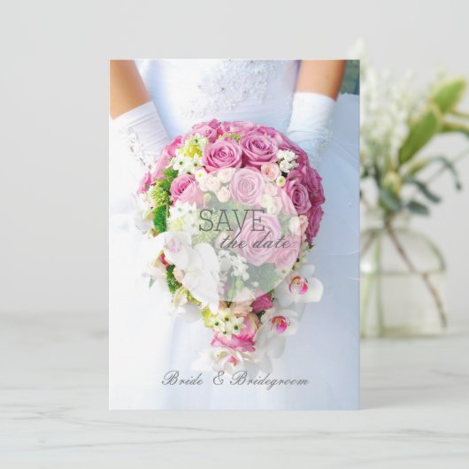 Bruids Save the Date- Kant Bloem Boeket Bruiloft Save The Date (Staand voorkant)