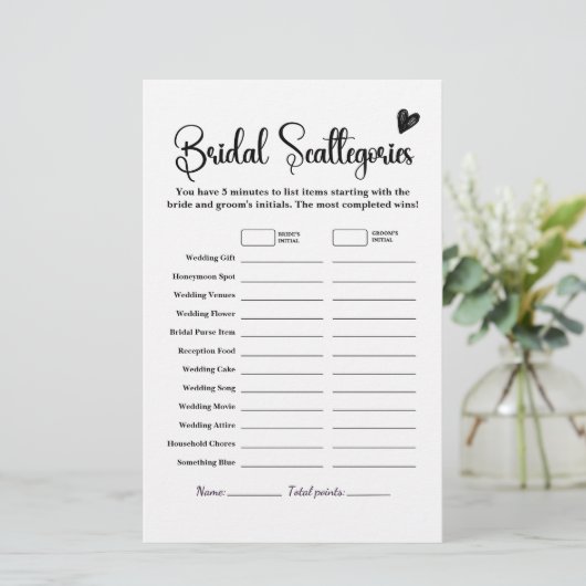 Bruids Scattegories Vrijgezellenfeest Spel Elegant (Staand voorkant)