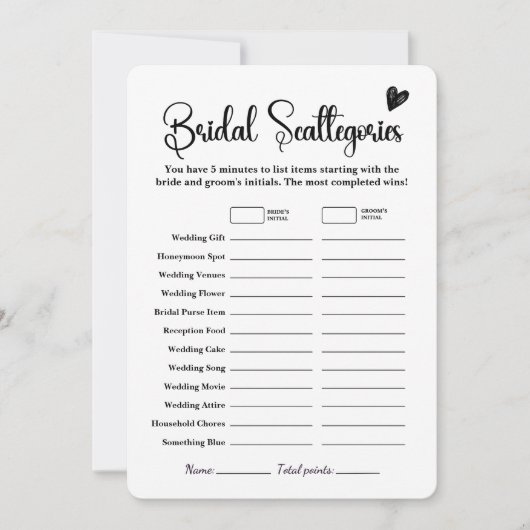 Bruids Scattegories Vrijgezellenfeest Spel Elegant Kaart (Voorkant)