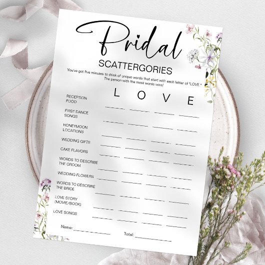 Bruids Scattergories Vrijgezellenfeest spel Kaart