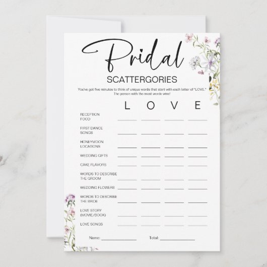 Bruids Scattergories Vrijgezellenfeest spel Kaart (Voorkant)