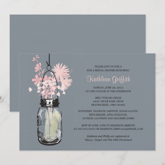 Bruids Showe Wildflowers & Mason Jar Kaart (Voorkant / Achterkant)