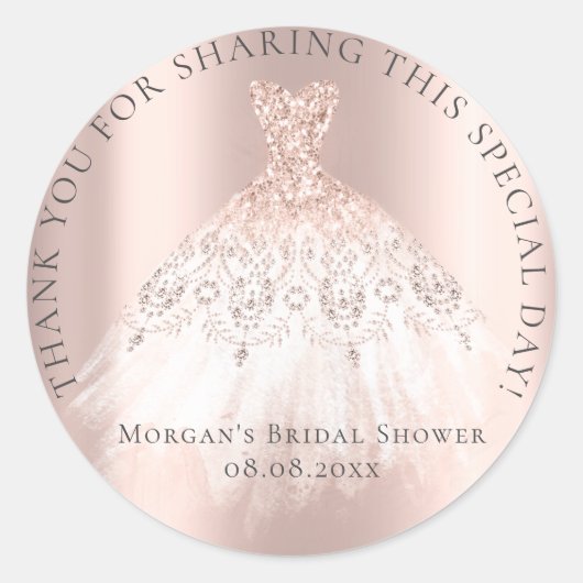 Bruids Shower 16e Dank Glitter Roze Roos Ronde Sticker (Voorkant)