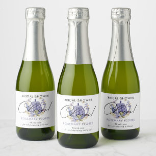 Bruids-Shower Waterverf Paarse Theepot Sparkling Wijnetiket