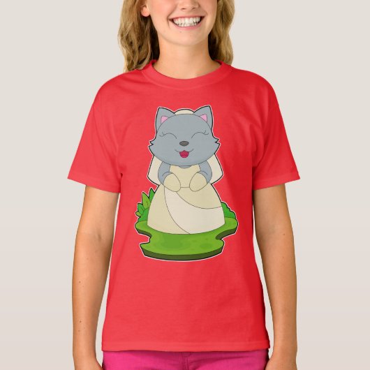 Bruids sluier trouwjurk kat t-shirt (Voorkant)