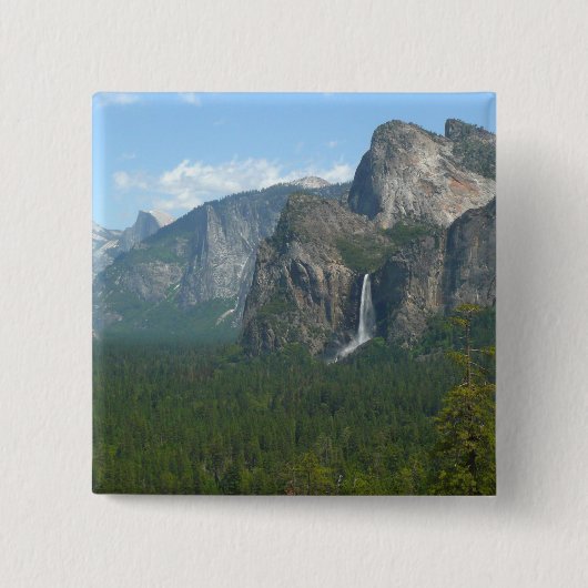 Bruids sluier waterval en Half Dome in Yosemite Vierkante Button 5,1 Cm (Voorkant)