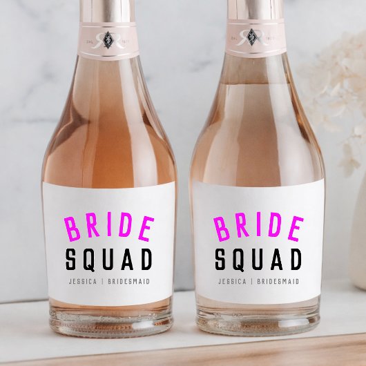 Bruids-Squad | Hot Roze Bachelorette Bruidsmeisje Sparkling Wijnetiket