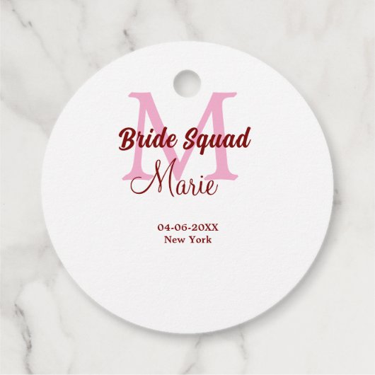 Bruids-squad voeg naam monogram bruidsmeisje roze  bedankjes labels (Achterkant)