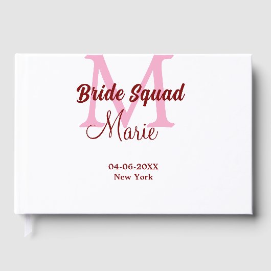 Bruids-squad voeg naam monogram bruidsmeisje roze  gastenboek (Voorkant)