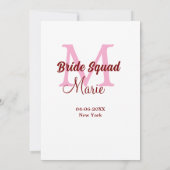 Bruids-squad voeg naam monogram bruidsmeisje roze  kaart (Achterkant)