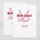 Bruids-squad voeg naam monogram bruidsmeisje roze  kaart (Voorkant / Achterkant)