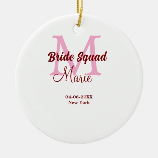 Bruids-squad voeg naam monogram bruidsmeisje roze  keramisch ornament (Voorkant)