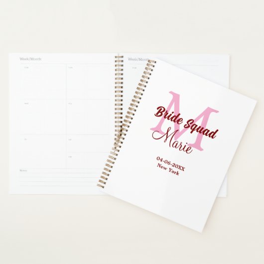 Bruids-squad voeg naam monogram bruidsmeisje roze planner (Display)