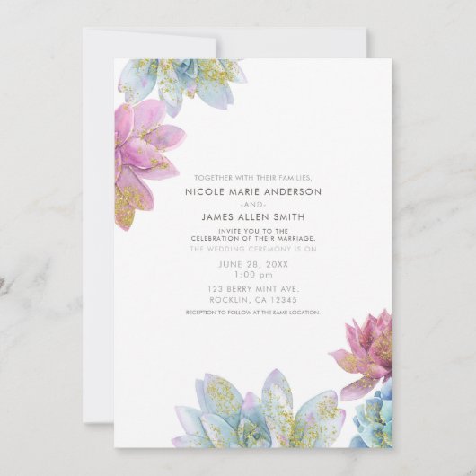 Bruids Succulenten Tuin Met Bes Mint & Goud Kaart (Voorkant)