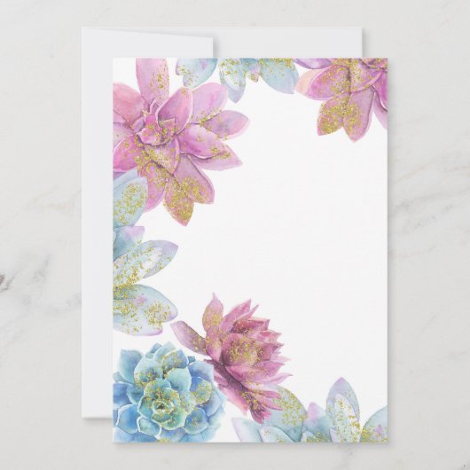 Bruids Succulenten Tuin Met Bes Mint & Goud  Kaart (Achterkant)