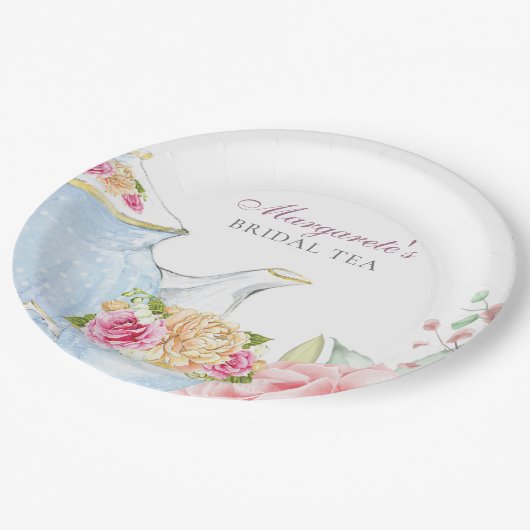 Bruids Tea Party Bloemen Elegant Gepersonaliseerd Papieren Bordje (Gekanteld)