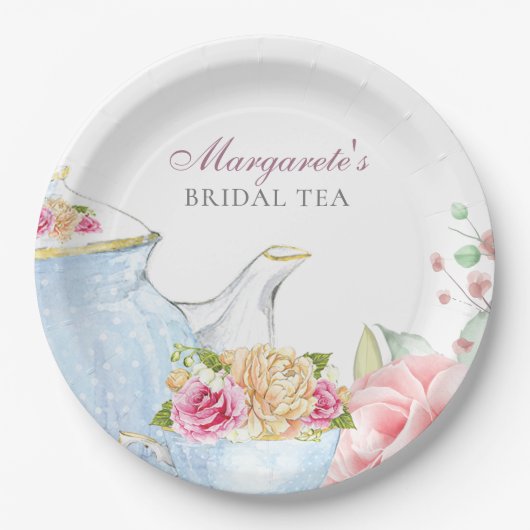Bruids Tea Party Bloemen Elegant Gepersonaliseerd Papieren Bordje (Voorkant)