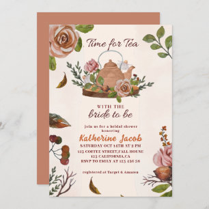 Bruids Tea Party Bloemen herfst Vrijgezellenfeest Kaart