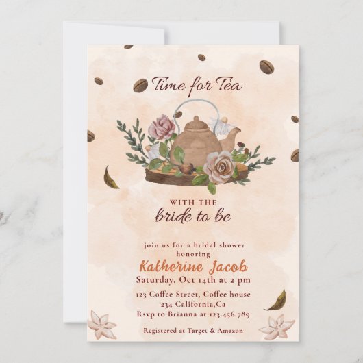 Bruids Tea Party Bloemen herfst Vrijgezellenfeest Kaart (Voorkant)