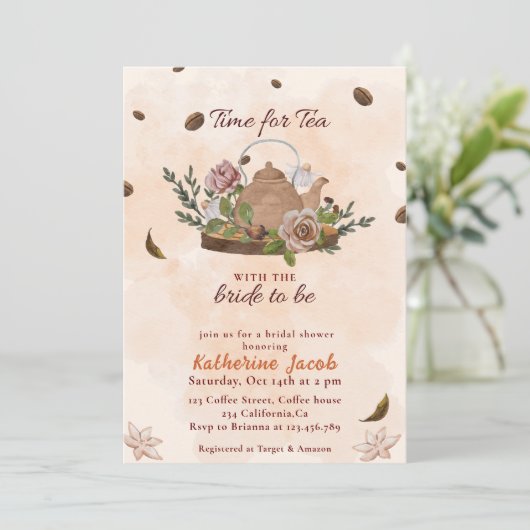 Bruids Tea Party Bloemen herfst Vrijgezellenfeest Kaart (Staand voorkant)