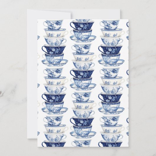 Bruids Tea Party Dusty Blue Chinoiserie Douche Kaart (Achterkant)