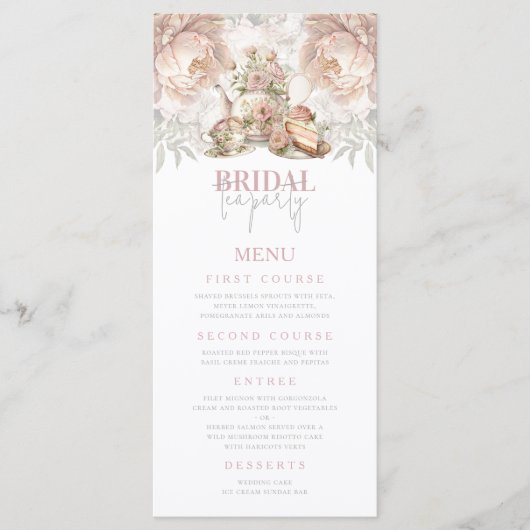 Bruids Tea Party Elegante Pastel Menu (Voorkant)