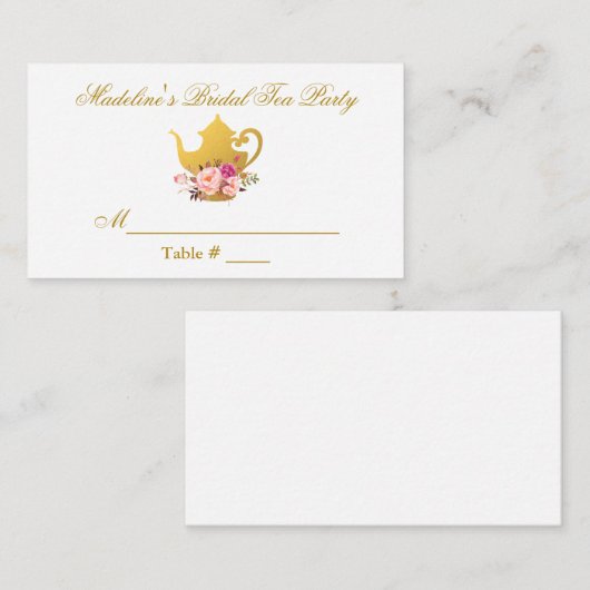 Bruids Tea Party Goud Roze Tafel Plaats Kaart (Voorkant / Achterkant)