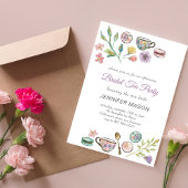 Bruids Tea Party l Waterverf Flowers Paarse Kaart